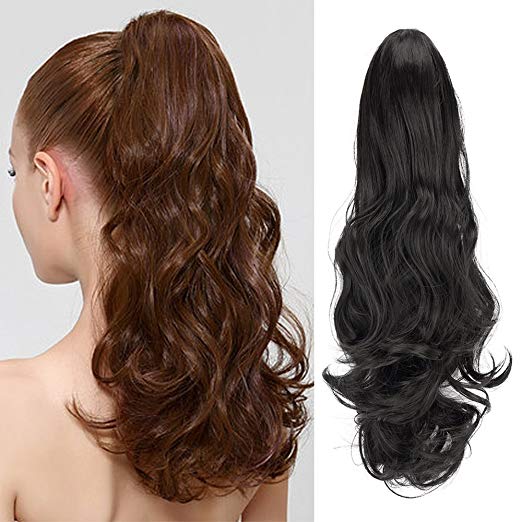 20〞Claw Ponytail Clip in Hair Extensions Hairpiece Synthetic Light Curly Soft Silky Nature Looking Heat-Resisting Different Colors for Women Fashion and Beauty-1B#
